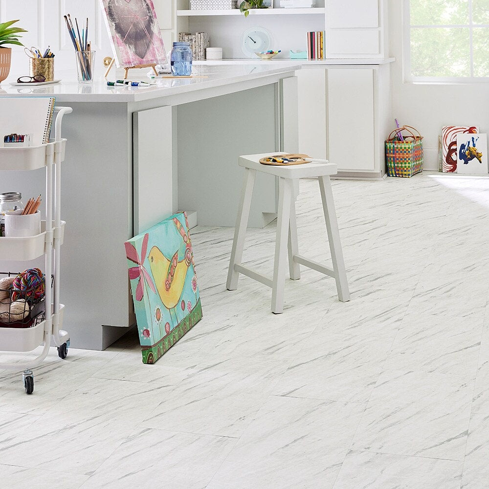 STAINMASTER (Sample) Tuscana Marble Waterproof Marble-Look Interlocking Vinyl Tile, 11.94-in x 8-in, 12-mil Wear Layer