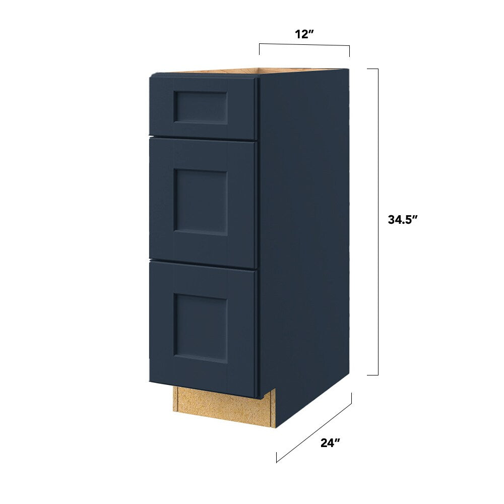 allen + roth Port 12-in W x 34.5-in H x 24-in D Navy 3-Drawer Base Fully Assembled Cabinet (Flat Panel Style)