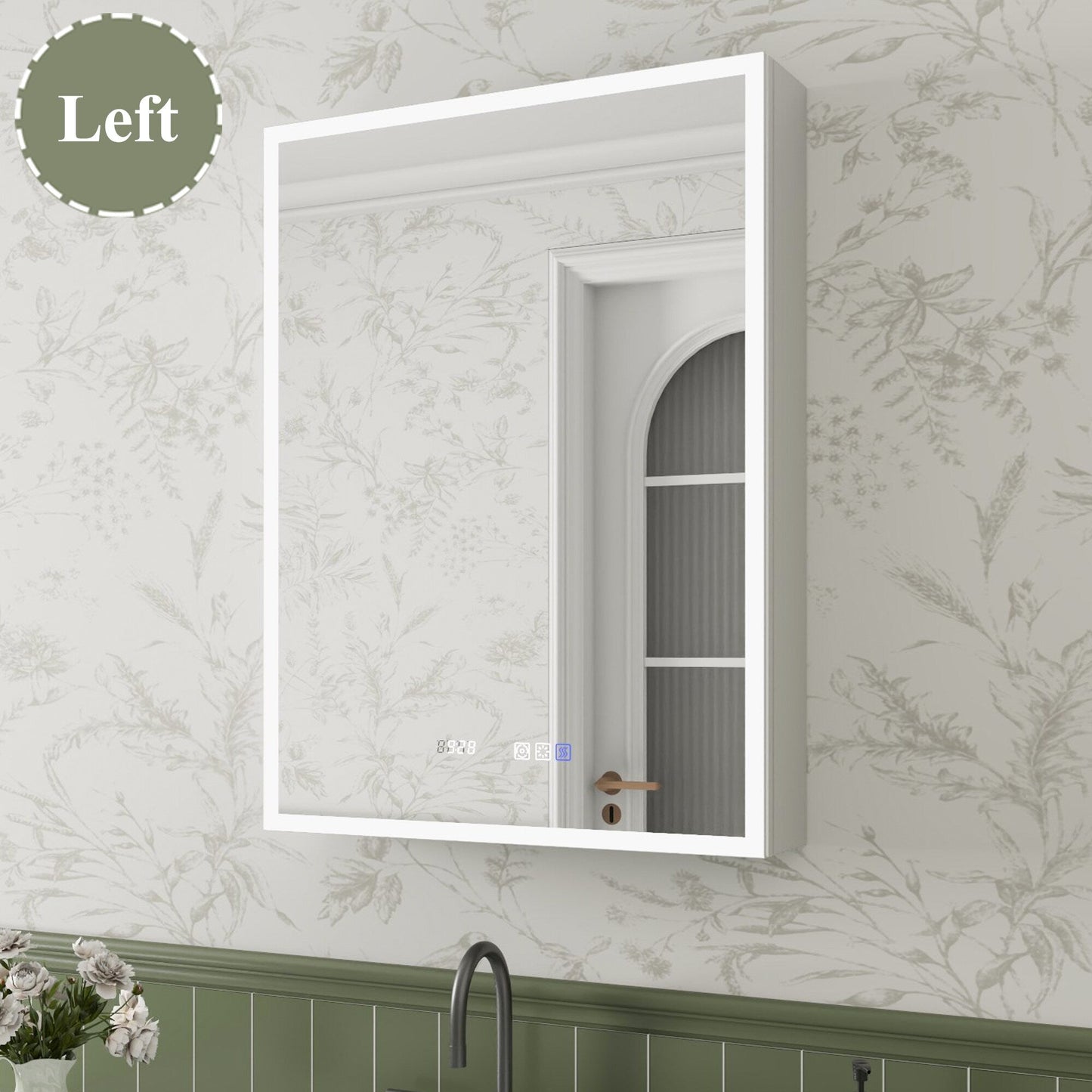 ExBrite Luvia 24-in x 32-in Lighted LED Fog Free Surface/Recessed Mount Silver Mirrored Soft Close Medicine Cabinet with Outlet