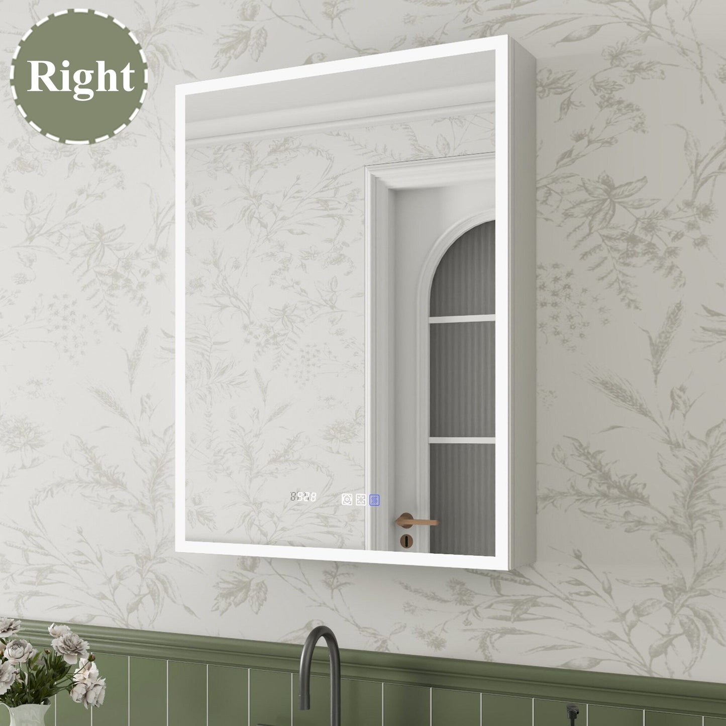 ExBrite Luvia 24-in x 32-in Lighted LED Fog Free Surface/Recessed Mount Silver Mirrored Soft Close Medicine Cabinet with Outlet