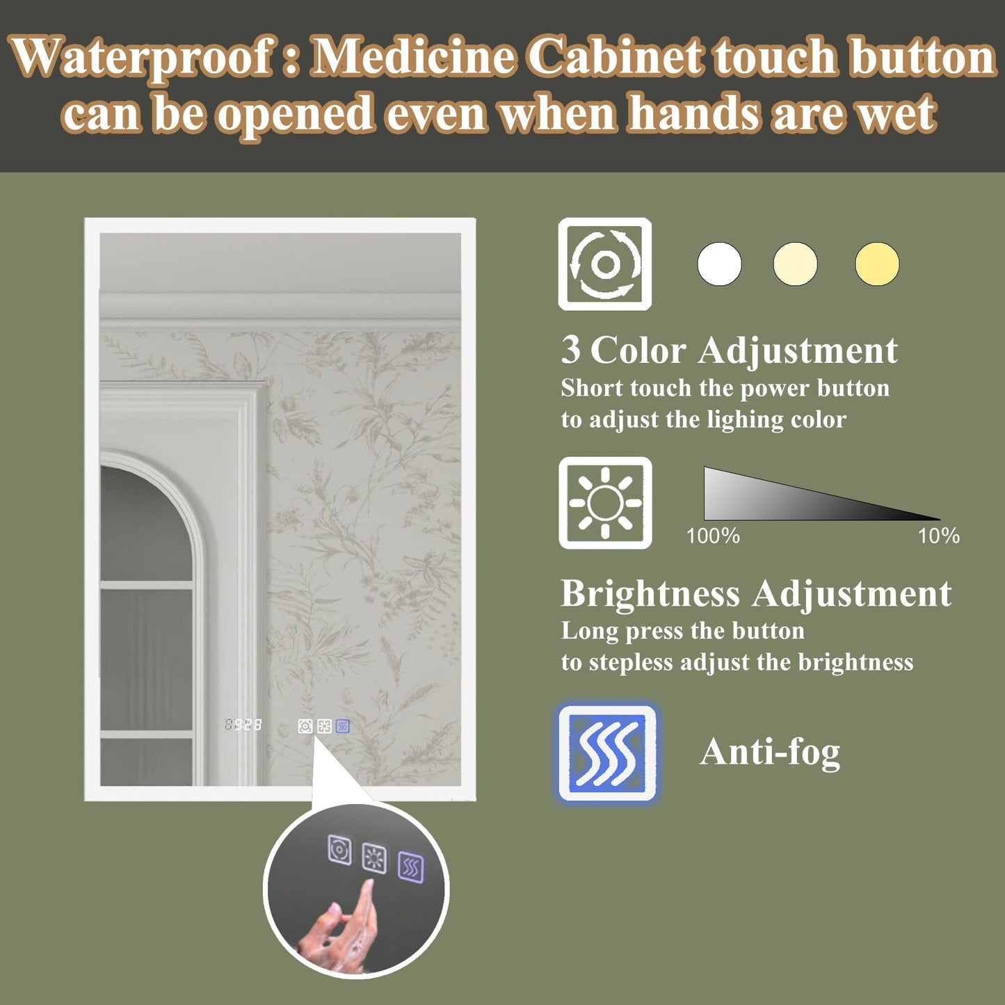 ExBrite Luvia 20-in x 30-in Lighted LED Fog Free Surface/Recessed Mount Silver Mirrored Soft Close Medicine Cabinet with Outlet