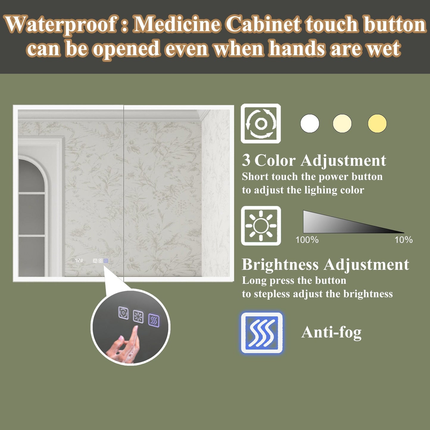 ExBrite Luvia 40-in x 32-in Lighted LED Fog Free Surface/Recessed Mount Silver Mirrored Soft Close Medicine Cabinet with Outlet