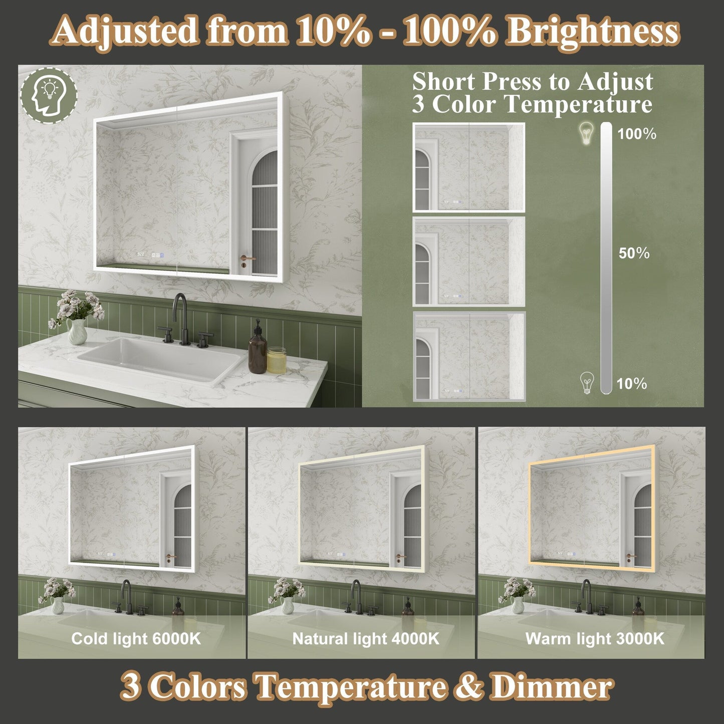 ExBrite Luvia 40-in x 32-in Lighted LED Fog Free Surface/Recessed Mount Silver Mirrored Soft Close Medicine Cabinet with Outlet