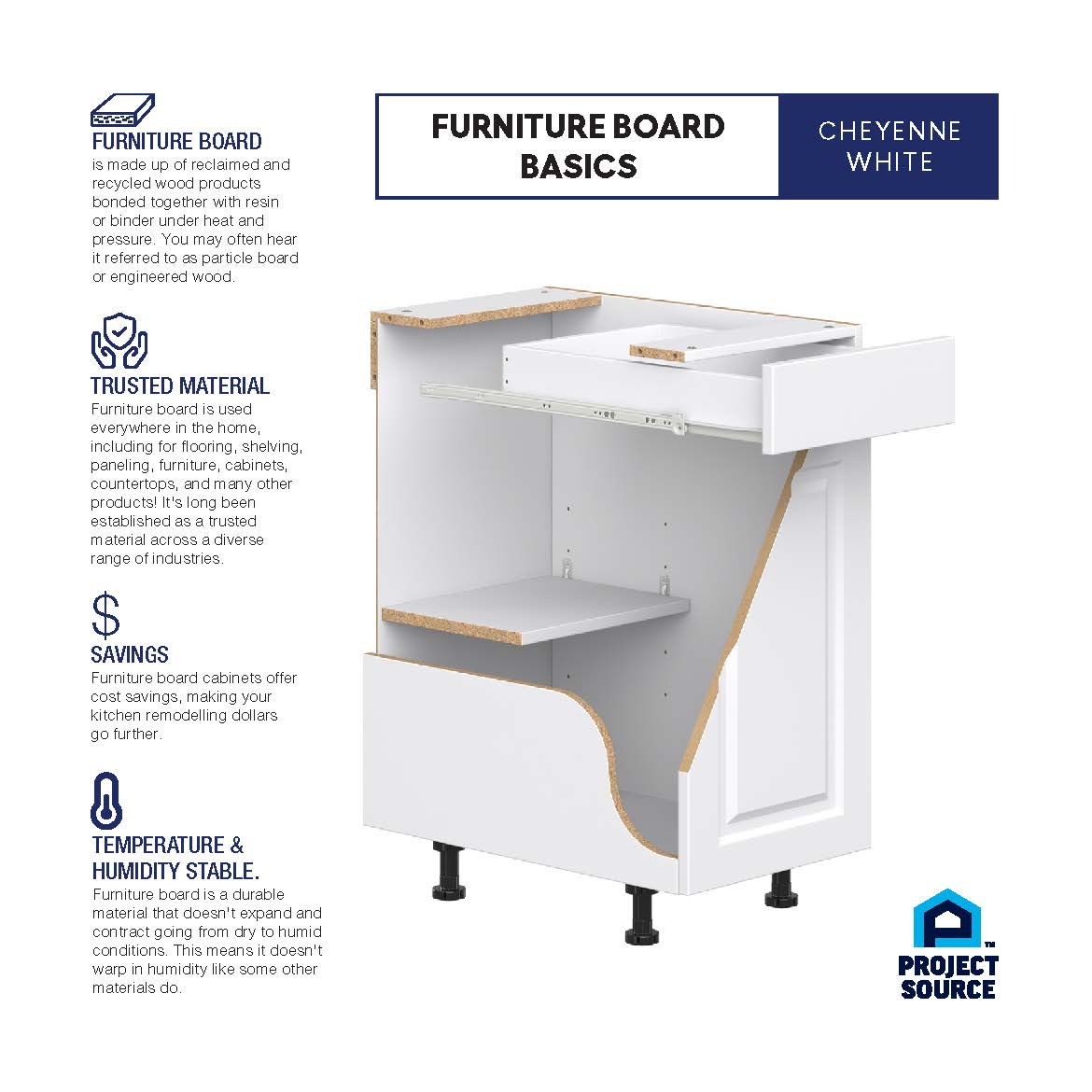 Project Source Cheyenne White 12-in W x 34.5-in H x 24.56-in D White 1-Drawer Base Ready To Assemble Cabinet (Raised Panel Square Style)