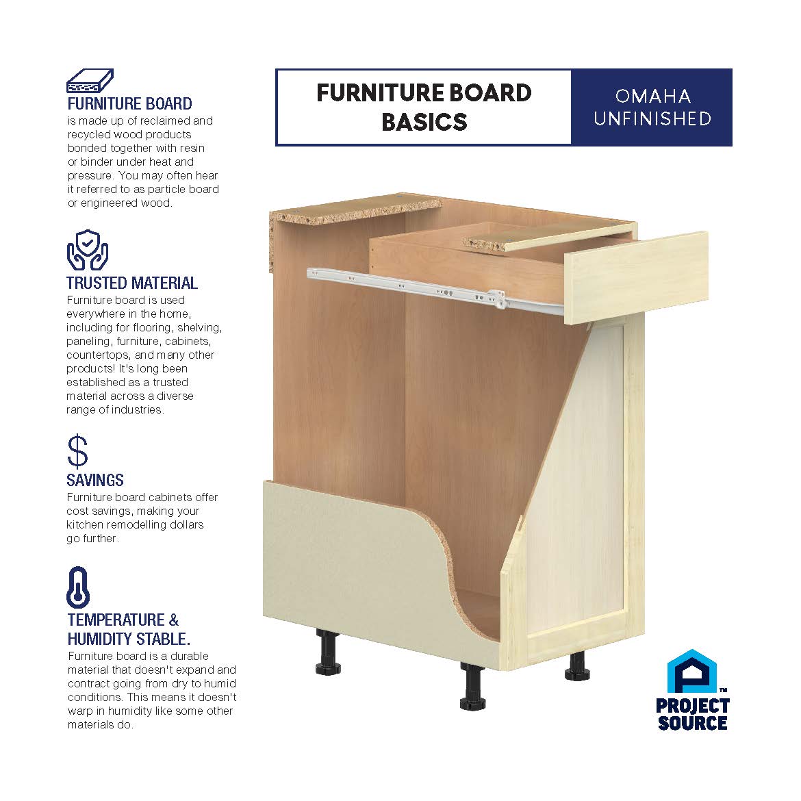 Project Source Omaha Unfinished 24-in W x 34.5-in H x 24.5-in D Unfinished Poplar 1-Drawer Base Ready To Assemble Cabinet (Recessed Panel Shaker Style)