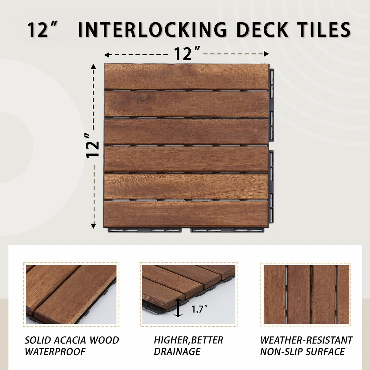Maocao Hoom 12-in x 12-in Brown Prefinished Pressure Treated Wood Deck Tile (10-sq ft)