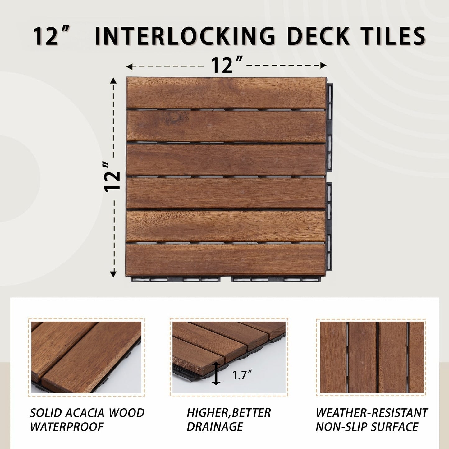 Maocao Hoom 12-in x 12-in Brown Prefinished Pressure Treated Wood Deck Tile (10-sq ft)