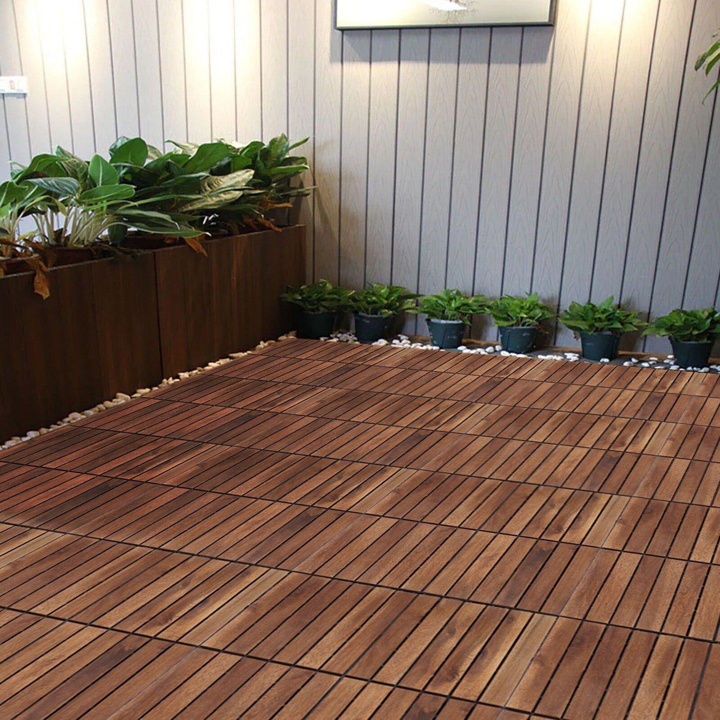 Maocao Hoom Acacia Wood Brown Deck Tile 12-in x 12-in 10 Sq. Feet Coverage Area