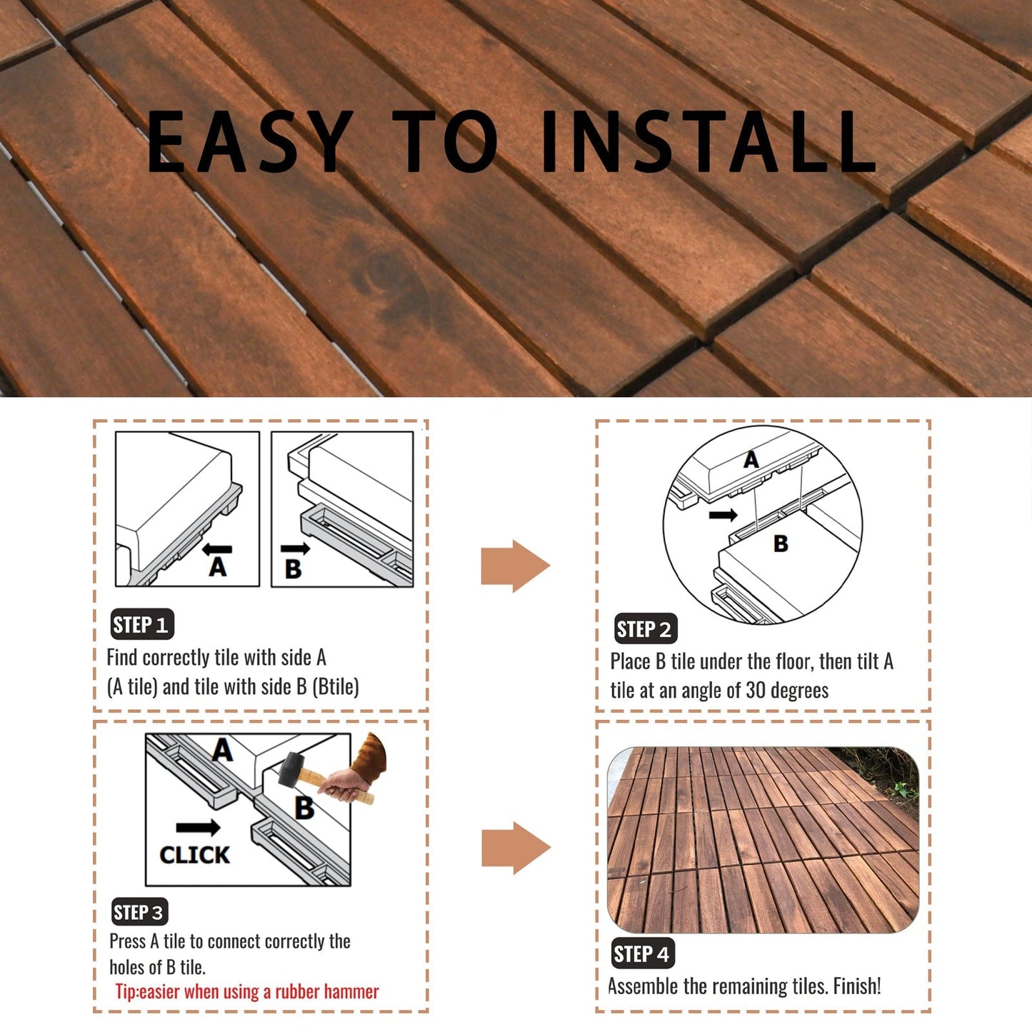 Maocao Hoom 12-in x 12-in Brown Prefinished Pressure Treated Wood Deck Tile (10-sq ft)