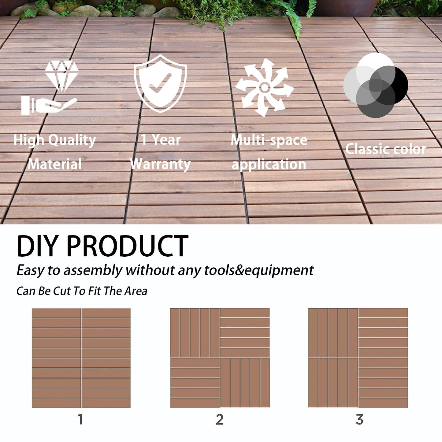 Maocao Hoom 12-in x 12-in Brown Prefinished Pressure Treated Wood Deck Tile (10-sq ft)