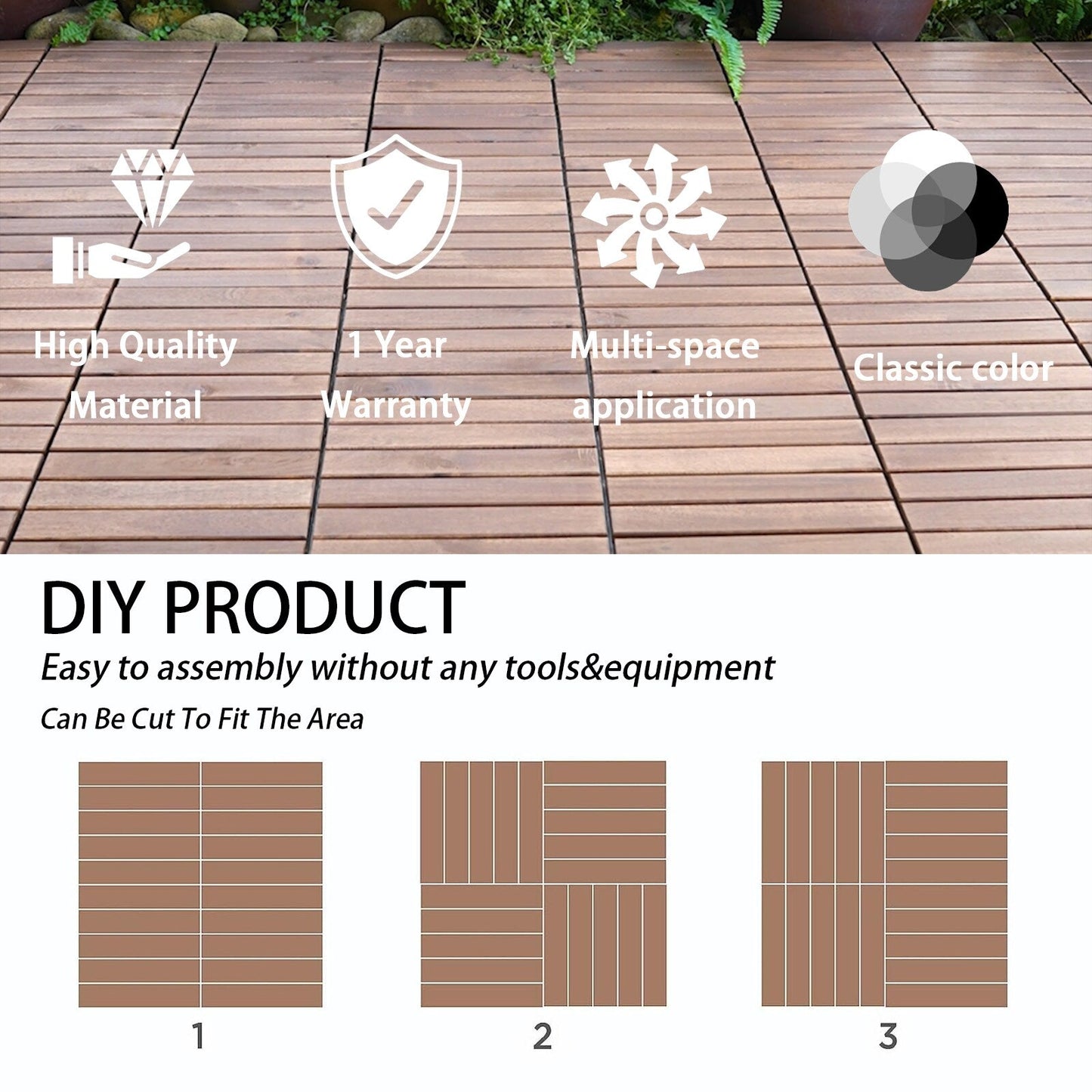 Maocao Hoom Acacia Wood Brown Deck Tile 12-in x 12-in 10 Sq. Feet Coverage Area