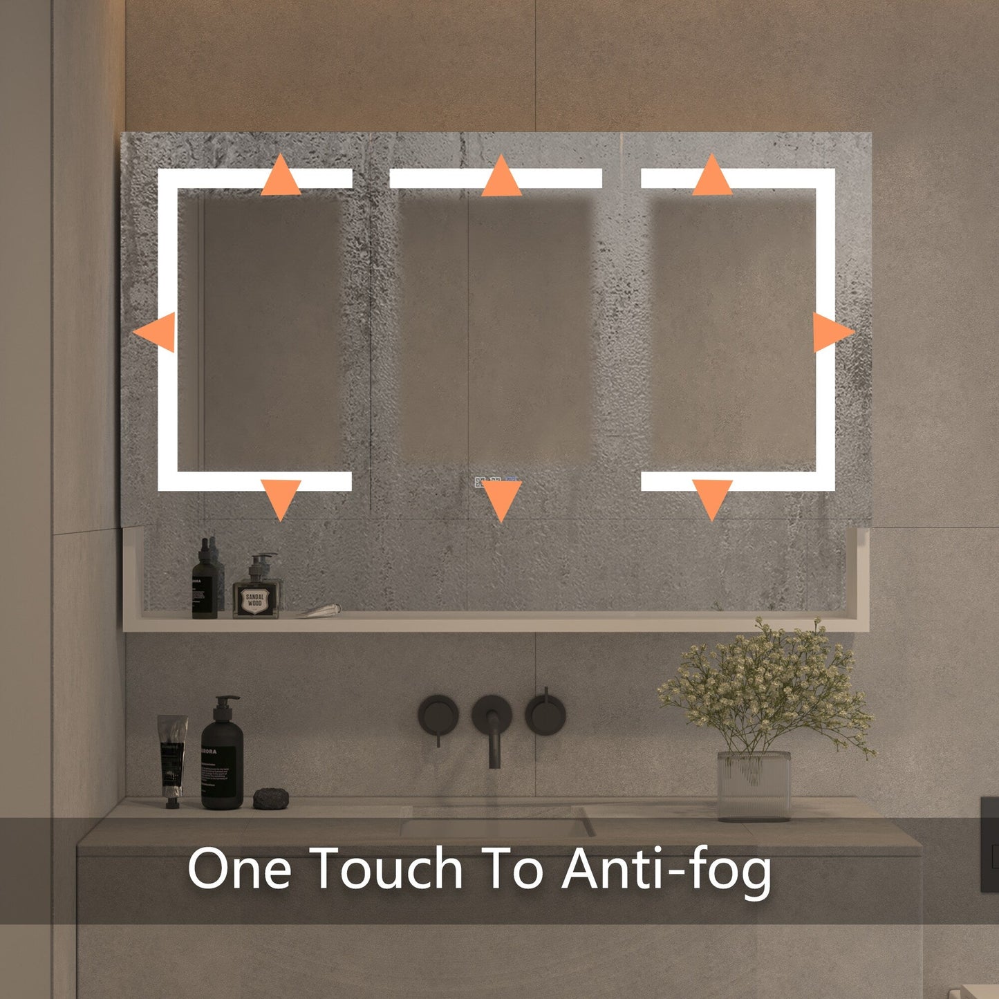 Forclover 48-in x 32-in Lighted LED Fog Free Surface Mount Silver Mirrored Soft Close Medicine Cabinet with Outlet
