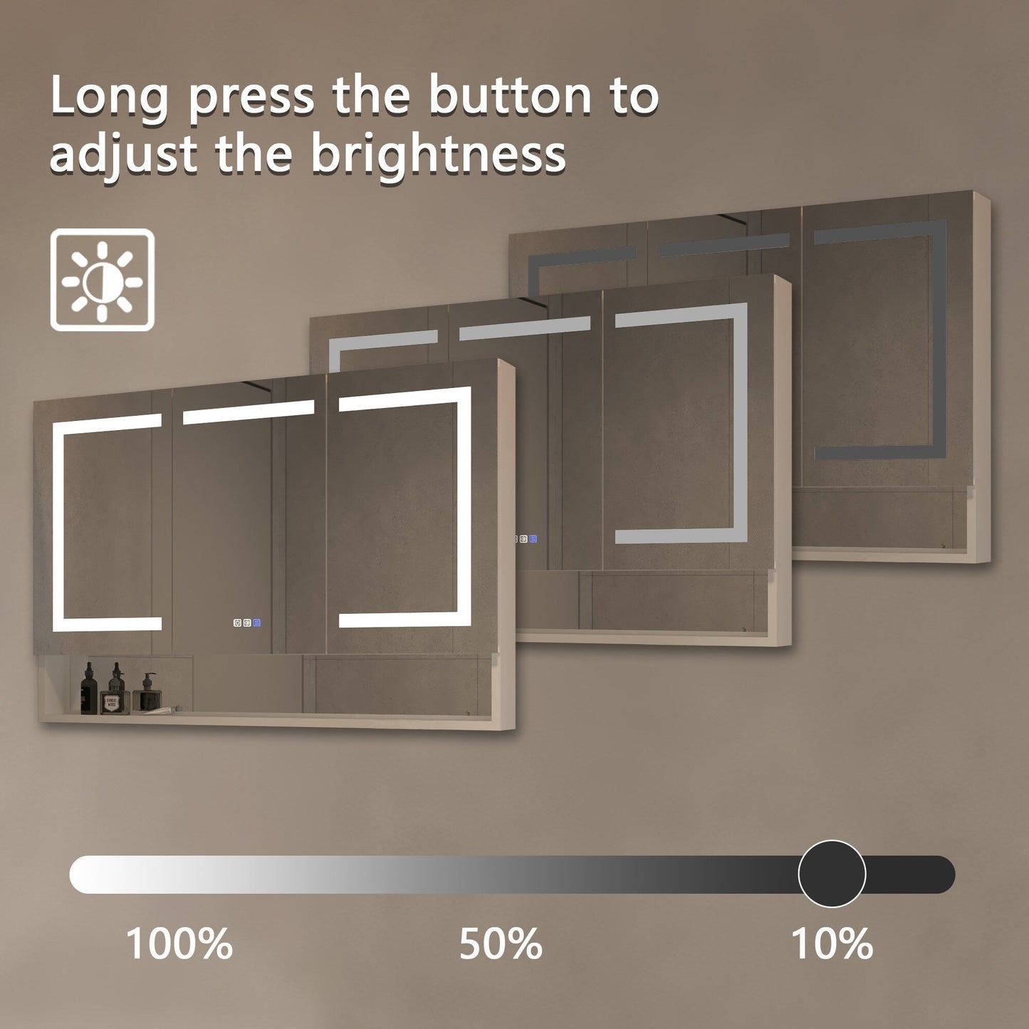 Forclover 48-in x 32-in Lighted LED Fog Free Surface Mount Silver Mirrored Soft Close Medicine Cabinet with Outlet