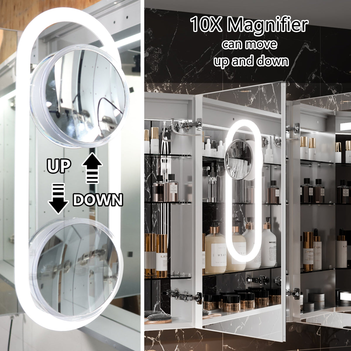 AAZJ EX11 54-in x 36-in Lighted LED Fog Free Surface/Recessed Mount Silver Mirrored Soft Close Medicine Cabinet