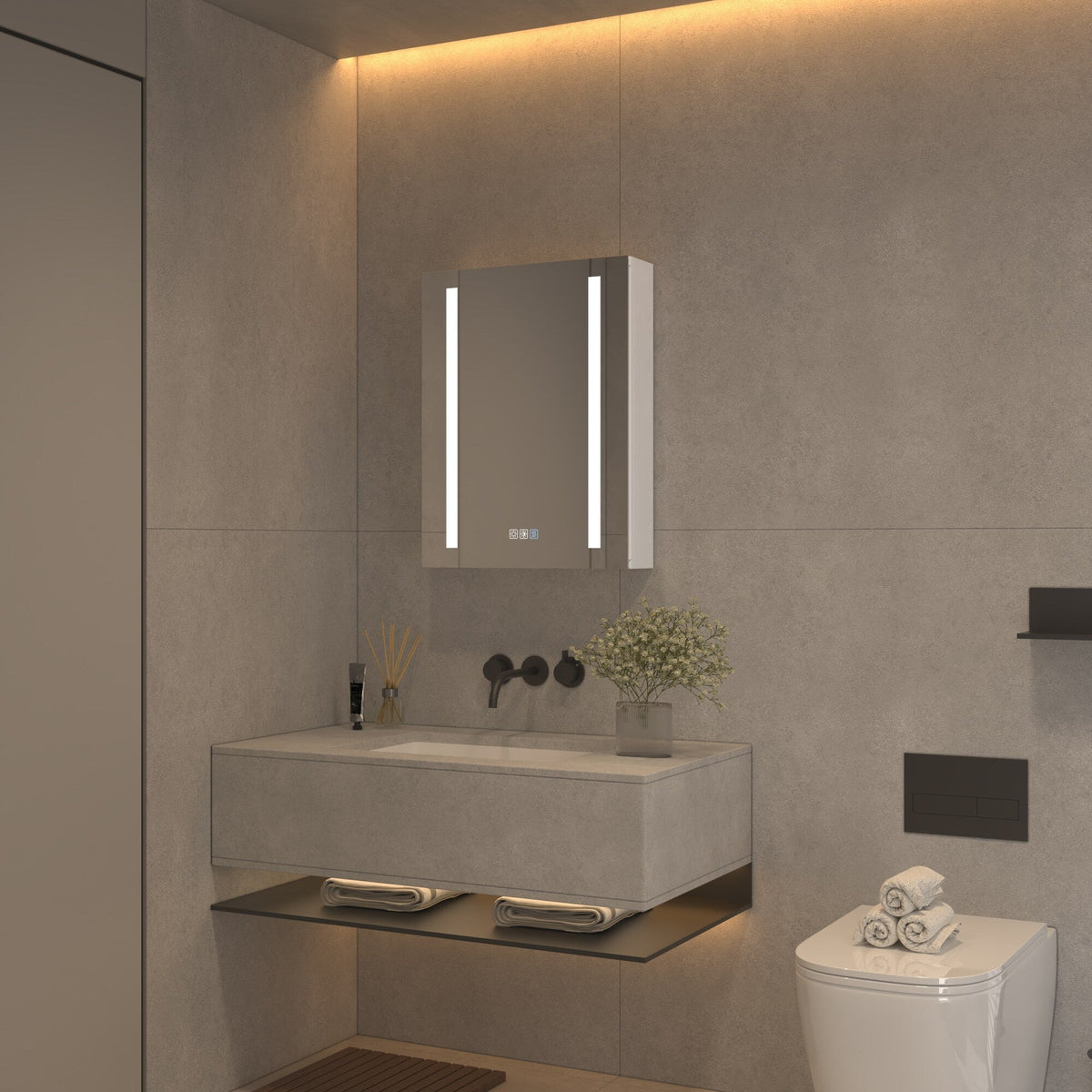 AAZJ V4 20-in x 26-in Lighted LED Fog Free Surface/Recessed Mount Silver Mirrored Soft Close Medicine Cabinet