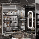 AAZJ EX11 24-in x 36-in Lighted LED Fog Free Surface/Recessed Mount Silver Mirrored Soft Close Medicine Cabinet with Outlet