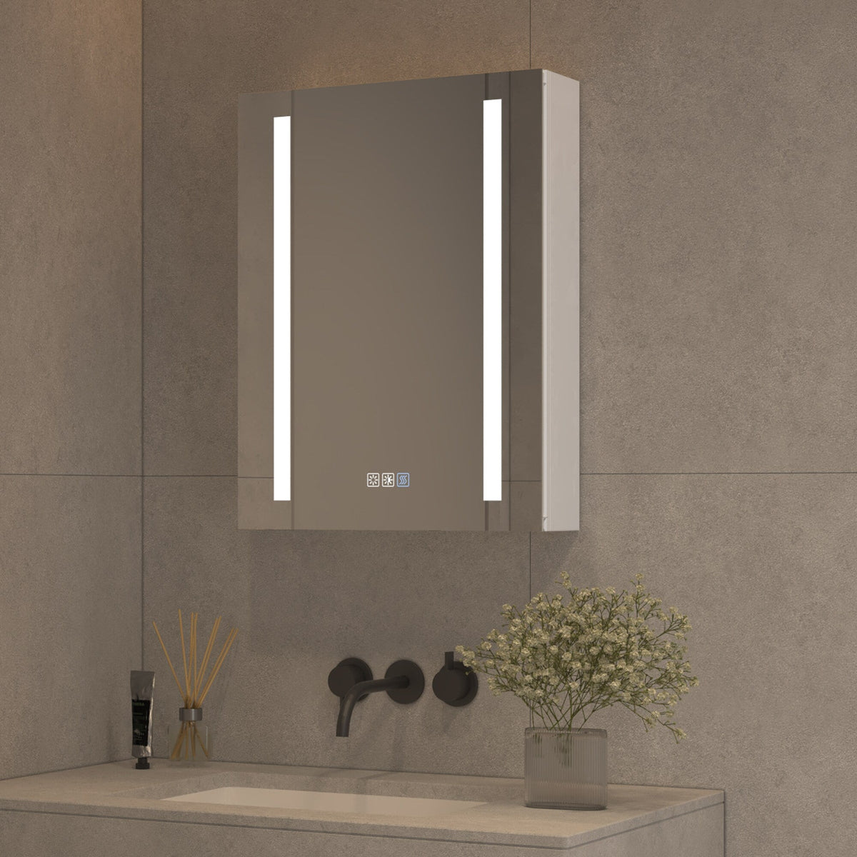 AAZJ V4 20-in x 26-in Lighted LED Fog Free Surface/Recessed Mount Silver Mirrored Soft Close Medicine Cabinet