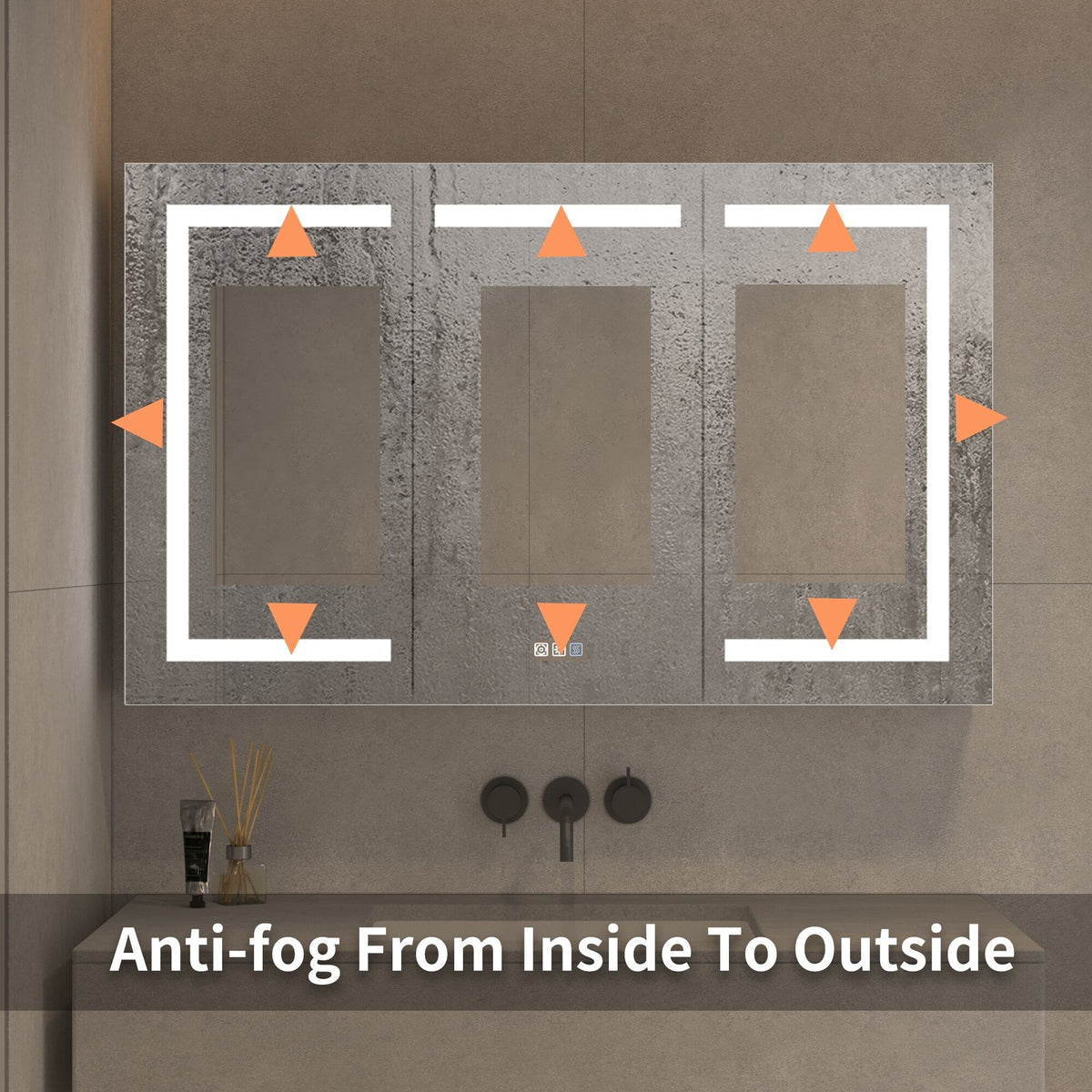 AAZJ V4 48-in x 30-in Lighted LED Fog Free Surface/Recessed Mount Silver Soft Close Medicine Cabinet