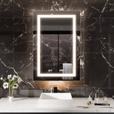 AAZJ EX11 24-in x 36-in Lighted LED Fog Free Surface/Recessed Mount Silver Mirrored Soft Close Medicine Cabinet with Outlet