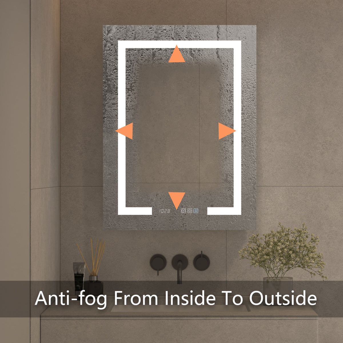 AAZJ V4 24-in x 32-in Lighted LED Fog Free Surface/Recessed Mount Silver Mirrored Soft Close Medicine Cabinet