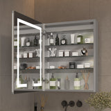 AAZJ V4 24-in x 30-in Lighted LED Fog Free Surface/Recessed Mount Silver Mirrored Soft Close Medicine Cabinet
