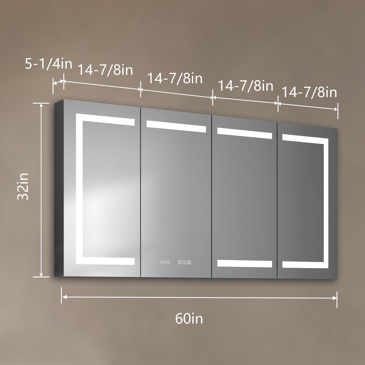 AAZJ V4 60-in x 32-in Lighted LED Fog Free Surface/Recessed Mount Silver Mirrored Soft Close Medicine Cabinet
