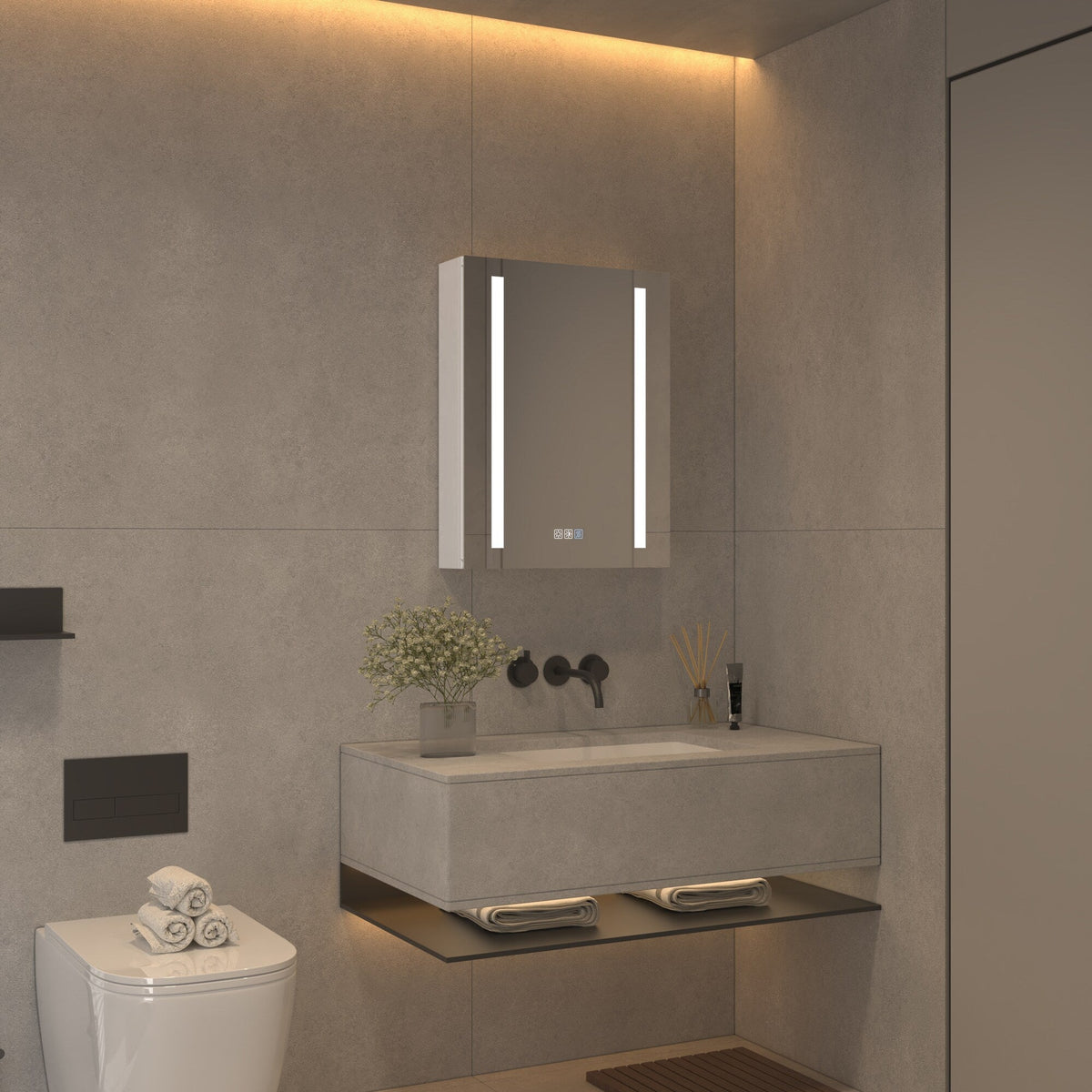 AAZJ V4 20-in x 26-in Lighted LED Fog Free Surface/Recessed Mount Silver Mirrored Medicine Cabinet