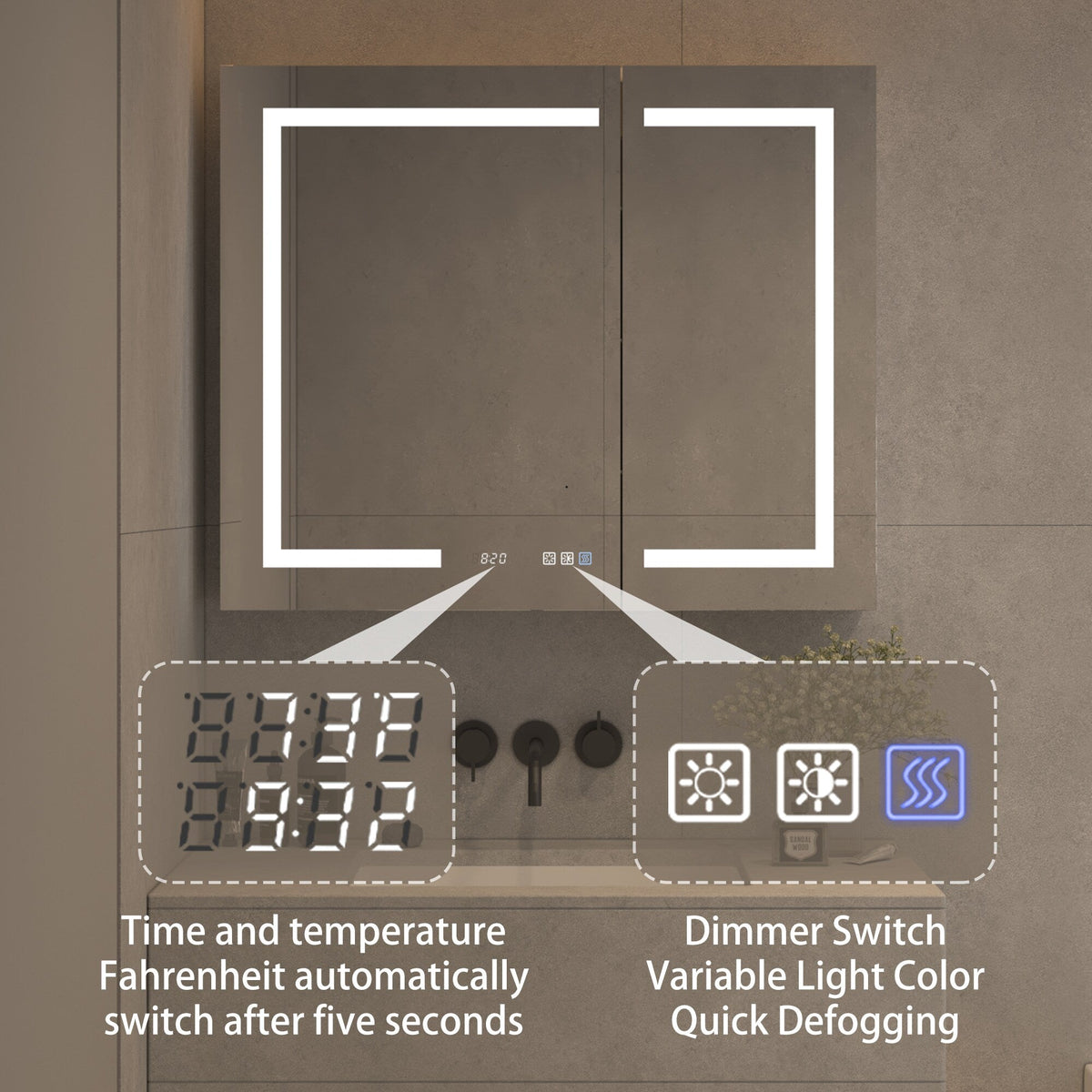 AAZJ V4 36-in x 30-in Lighted LED Fog Free Surface/Recessed Mount Silver Soft Close Medicine Cabinet