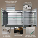 AAZJ V5 48-in x 32-in Lighted LED Fog Free Surface/Recessed Mount Silver Mirrored Soft Close Medicine Cabinet
