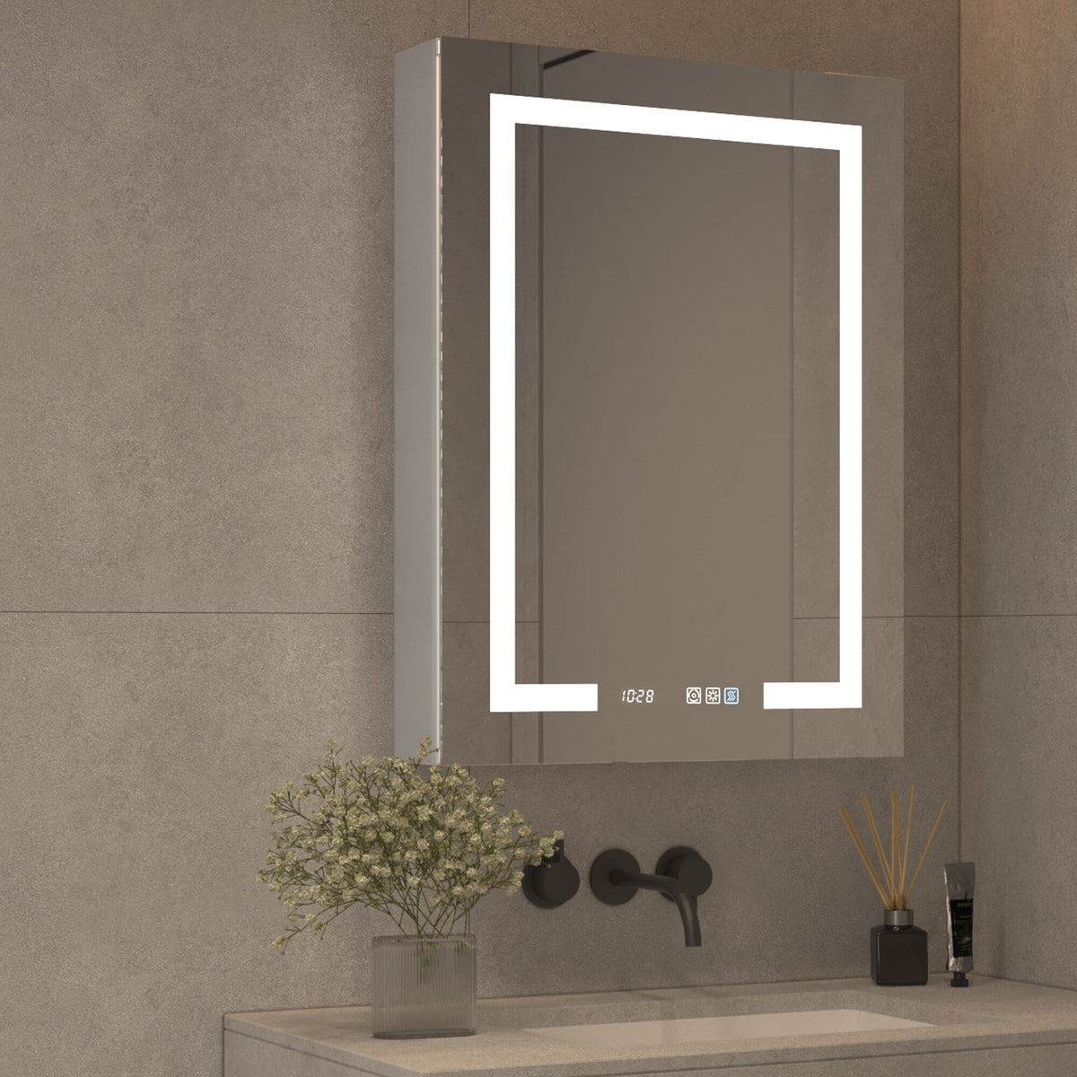 AAZJ V4 24-in x 32-in Lighted LED Fog Free Surface/Recessed Mount Silver Mirrored Soft Close Medicine Cabinet
