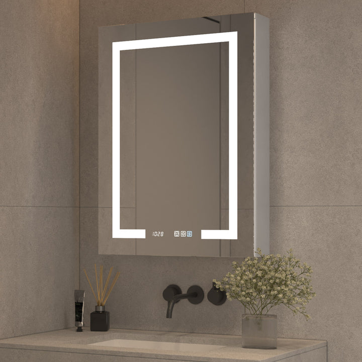 AAZJ V4 24-in x 32-in Lighted LED Fog Free Surface/Recessed Mount Silver Mirrored Soft Close Medicine Cabinet