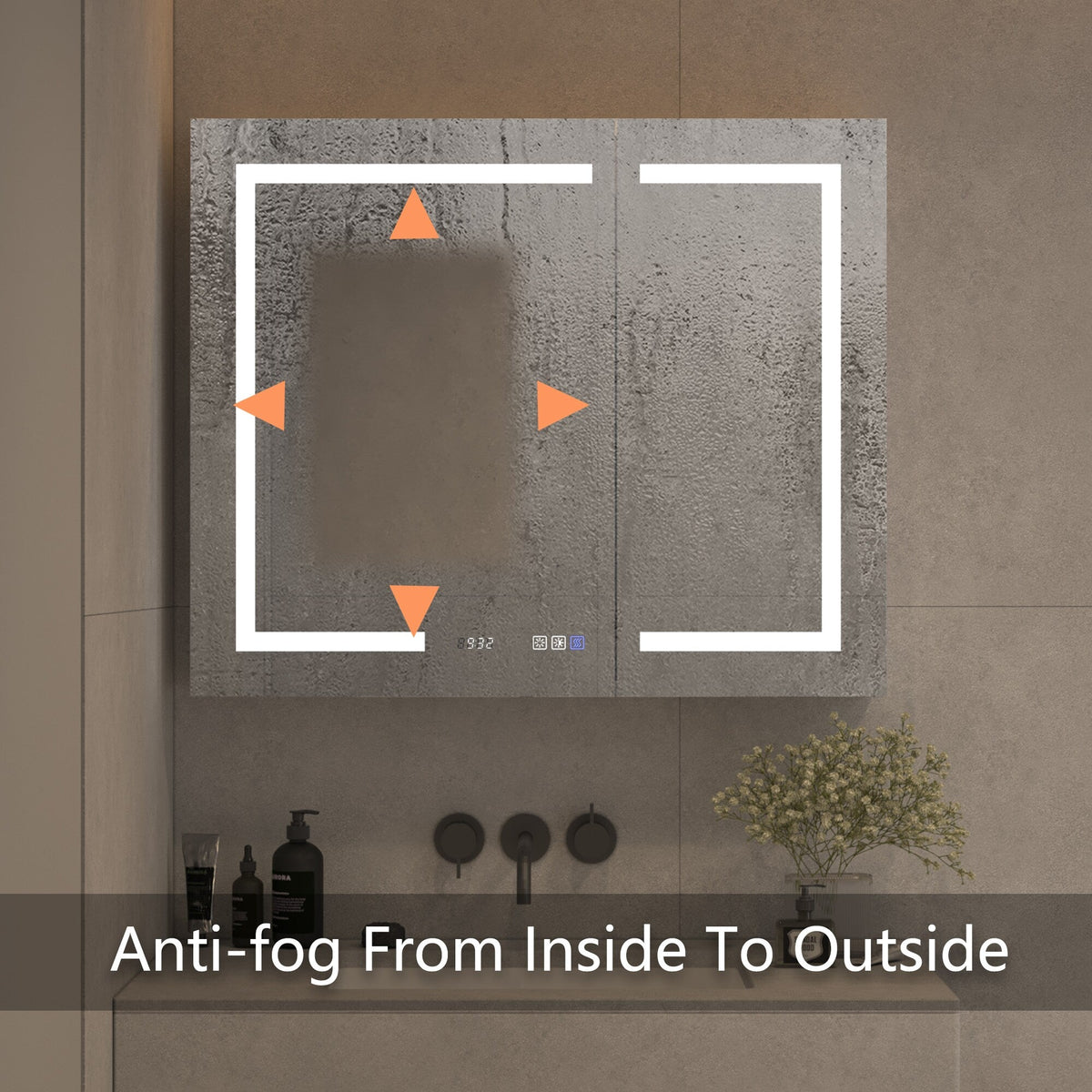 AAZJ V4 36-in x 30-in Lighted LED Fog Free Surface/Recessed Mount Silver Soft Close Medicine Cabinet