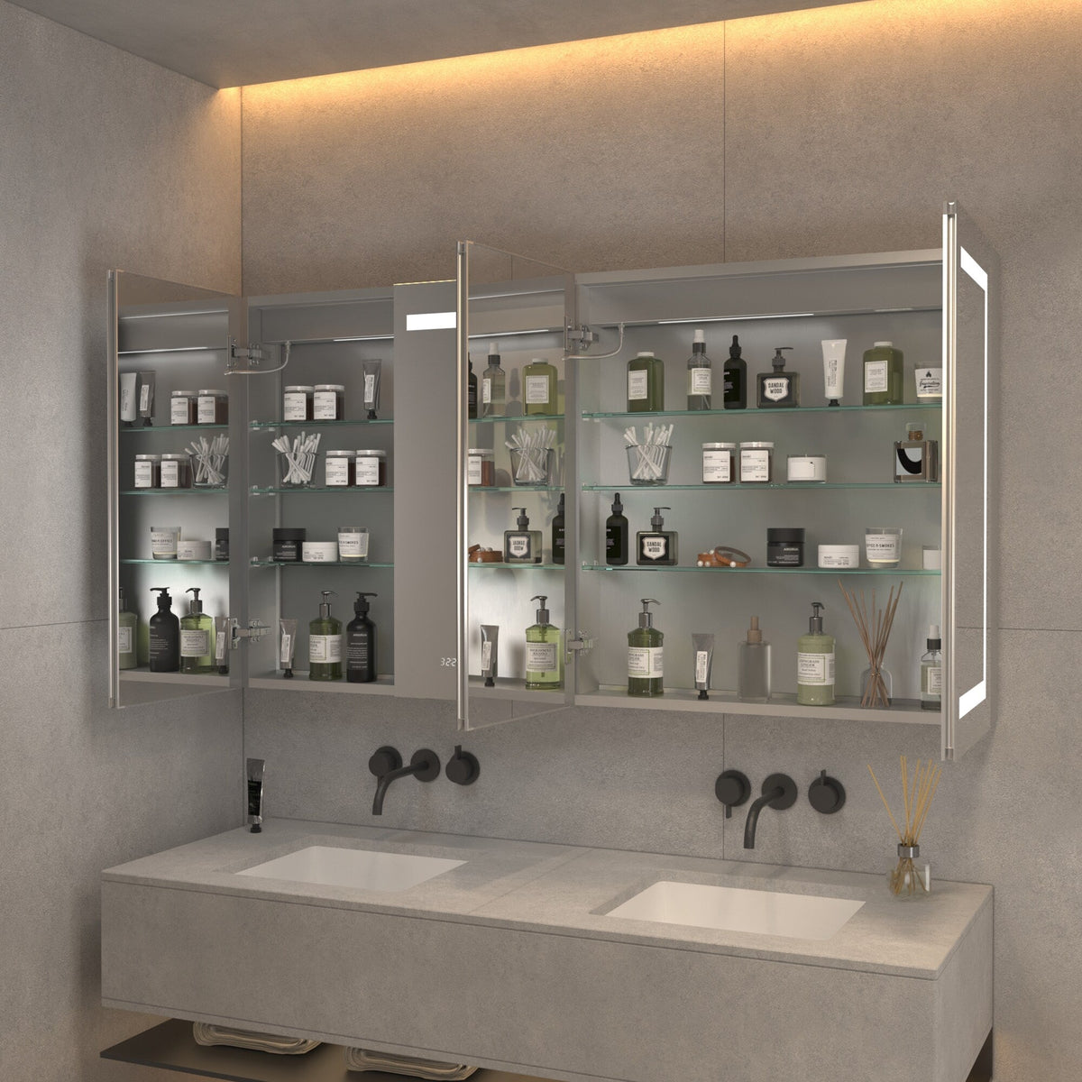 AAZJ V4 60-in x 32-in Lighted LED Fog Free Surface/Recessed Mount Silver Mirrored Soft Close Medicine Cabinet