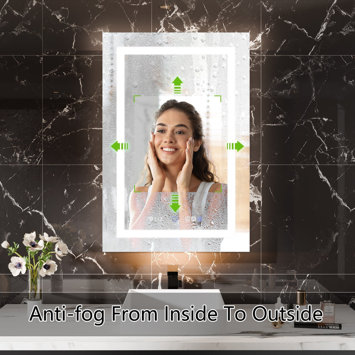 AAZJ EX11 24-in x 36-in Lighted LED Fog Free Surface/Recessed Mount Silver Mirrored Soft Close Medicine Cabinet with Outlet