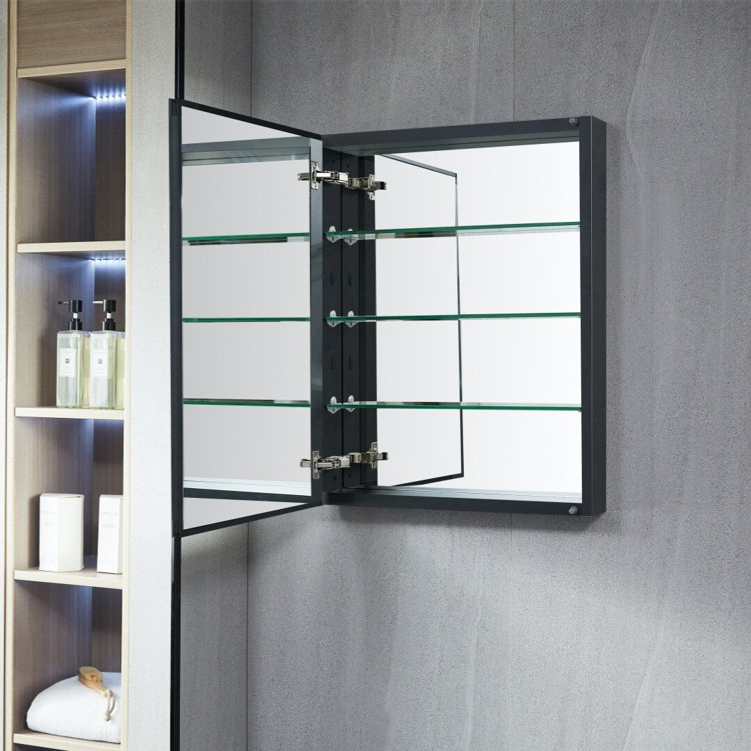 AAZJ KA 19-in x 30-in Surface/Recessed Mount Silver Mirrored Soft Close Medicine Cabinet