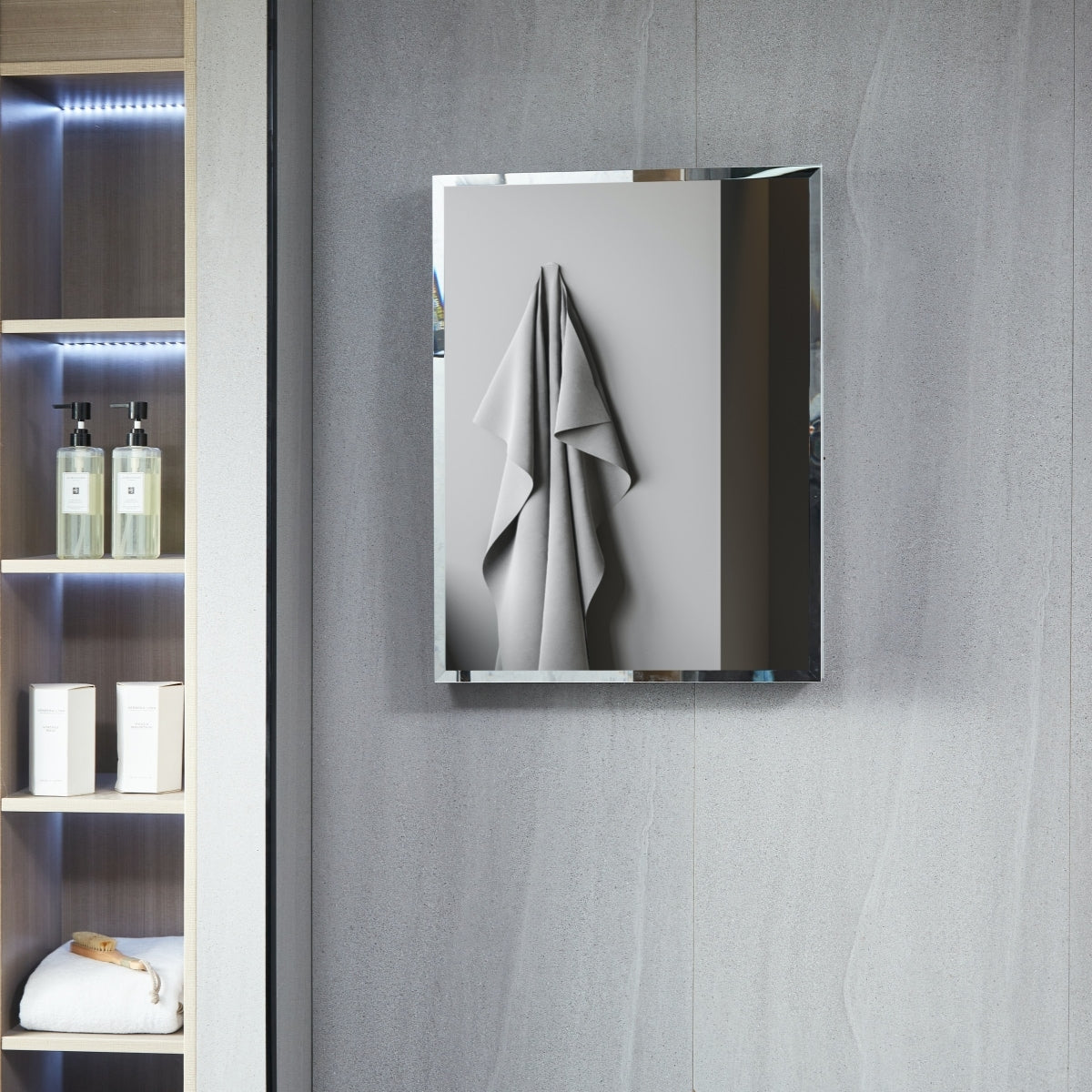 AAZJ KA 23-in x 30-in Surface/Recessed Mount Silver Mirrored Soft Close Medicine Cabinet