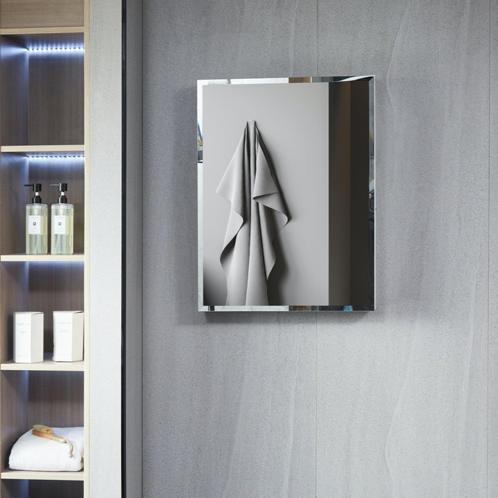 AAZJ KA 23-in x 30-in Surface/Recessed Mount Silver Mirrored Soft Close Medicine Cabinet