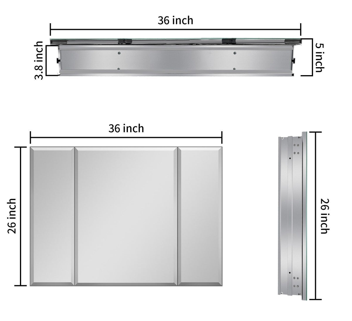 AAZJ AS 36-in x 26-in Surface/Recessed Mount Sliver Mirrored Soft Close Medicine Cabinet
