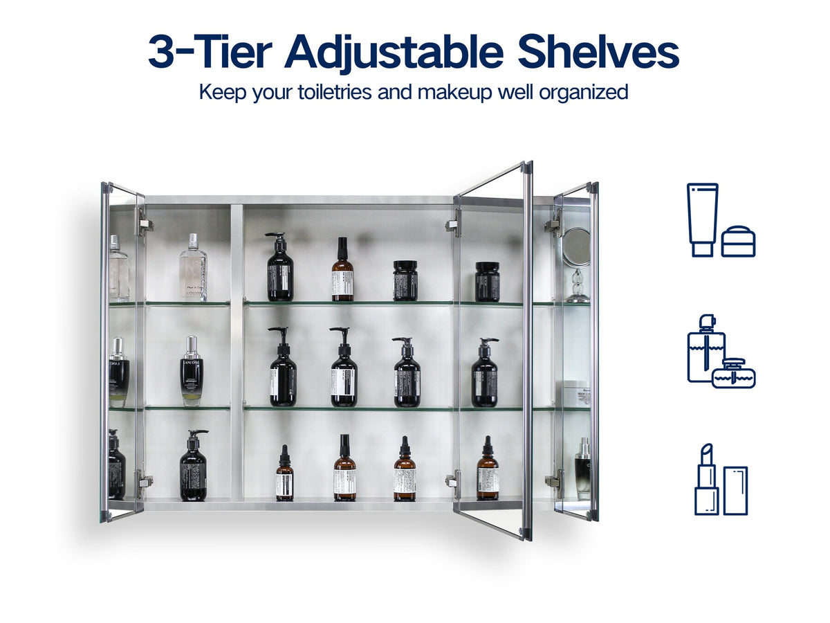 AAZJ AS 36-in x 26-in Surface/Recessed Mount Sliver Mirrored Soft Close Medicine Cabinet