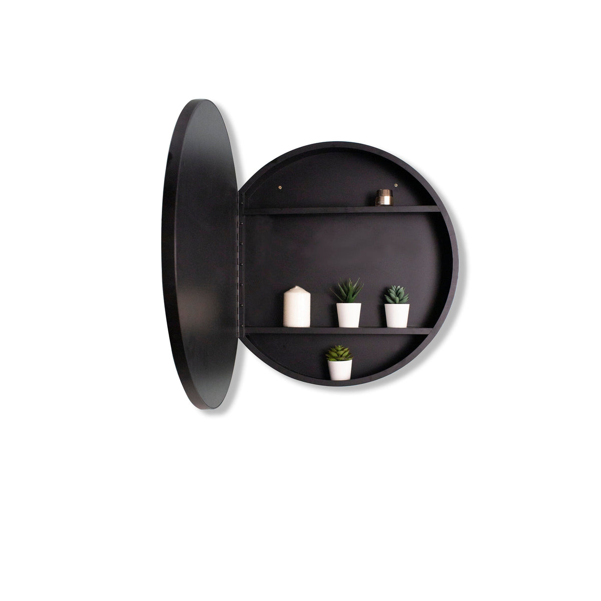 AAZJ 24-in x 24-in Surface/Recessed Mount Powder Coated Mirrored Round Soft Close Medicine Cabinet