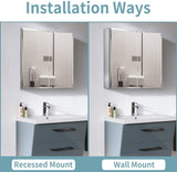 AAZJ 30-in x 26-in Surface/Recessed Mount Silver Mirrored Soft Close Medicine Cabinet