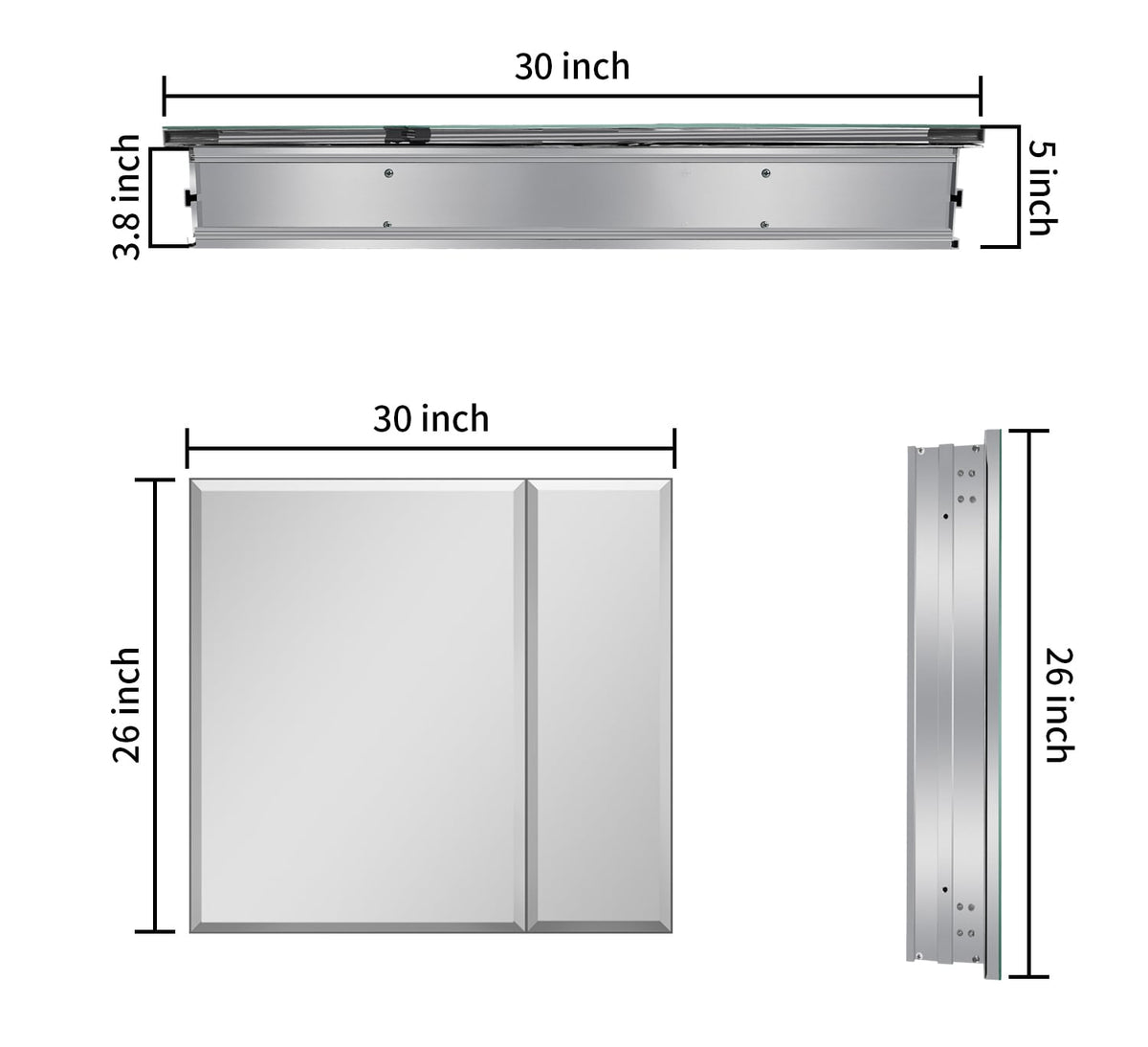 AAZJ 30-in x 26-in Surface/Recessed Mount Silver Mirrored Soft Close Medicine Cabinet