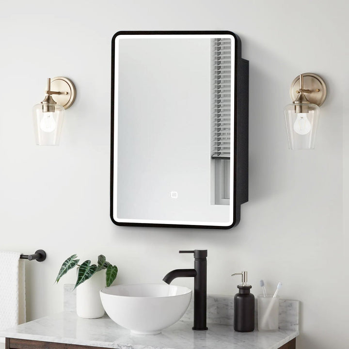 AAZJ 20-in x 28-in LED Fog Free Surface/Recessed Mount Black Mirrored Soft Close Medicine Cabinet