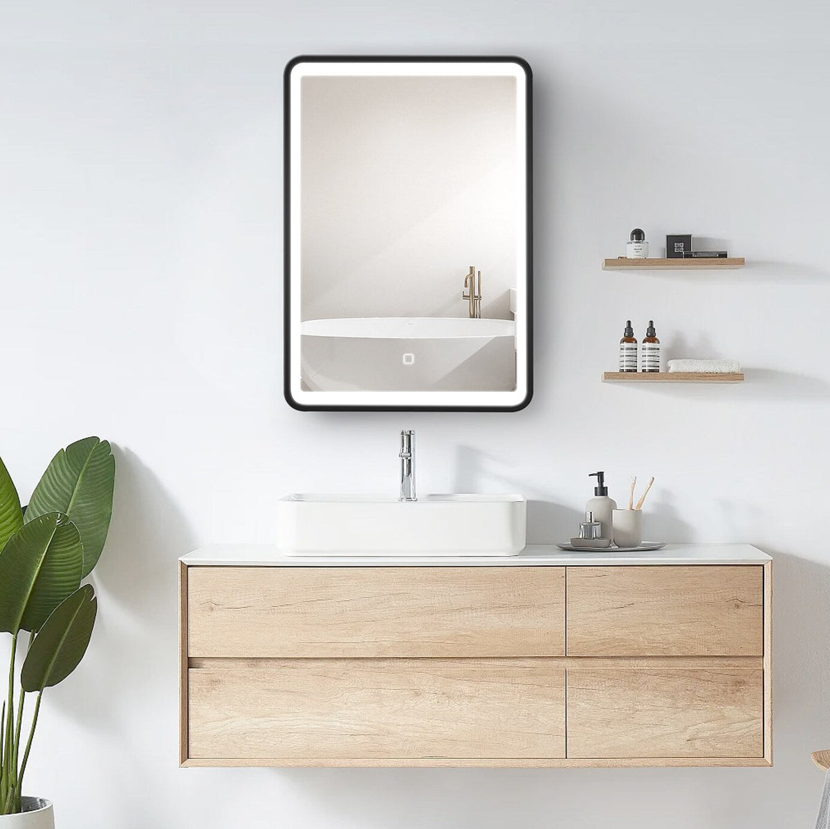 AAZJ 20-in x 28-in LED Fog Free Surface/Recessed Mount Black Mirrored Soft Close Medicine Cabinet
