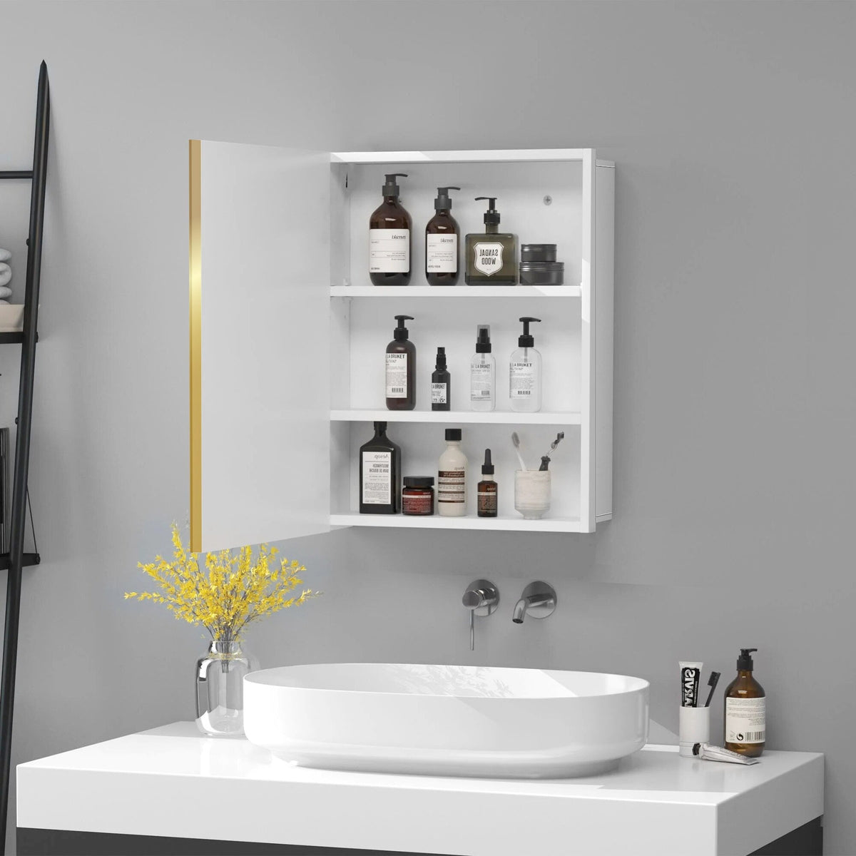 AAZJ 16-in x 28-in Surface/Recessed Mount White Mirrored Soft Close Medicine Cabinet