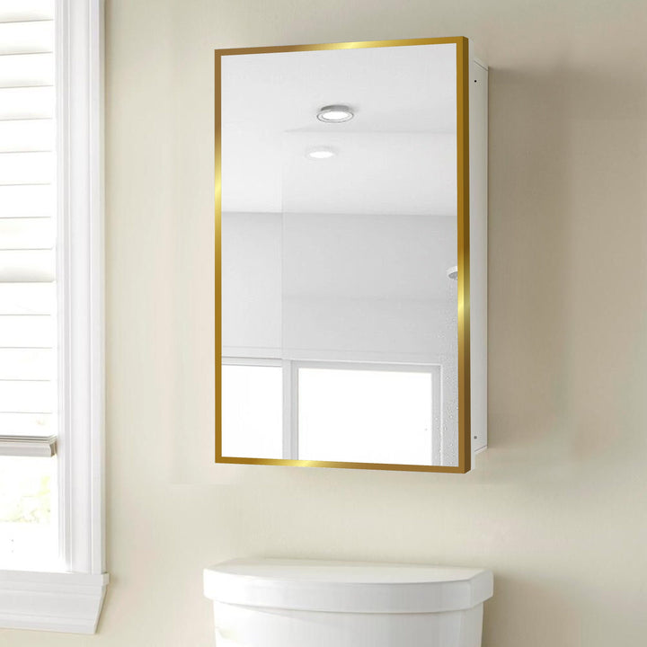 AAZJ 16-in x 28-in Surface/Recessed Mount White Mirrored Soft Close Medicine Cabinet