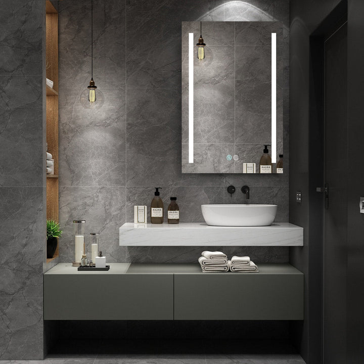 AAZJ 30-in x 20-in LED Fog Free Surface/Recessed Mount Black Mirrored Soft Close Medicine Cabinet