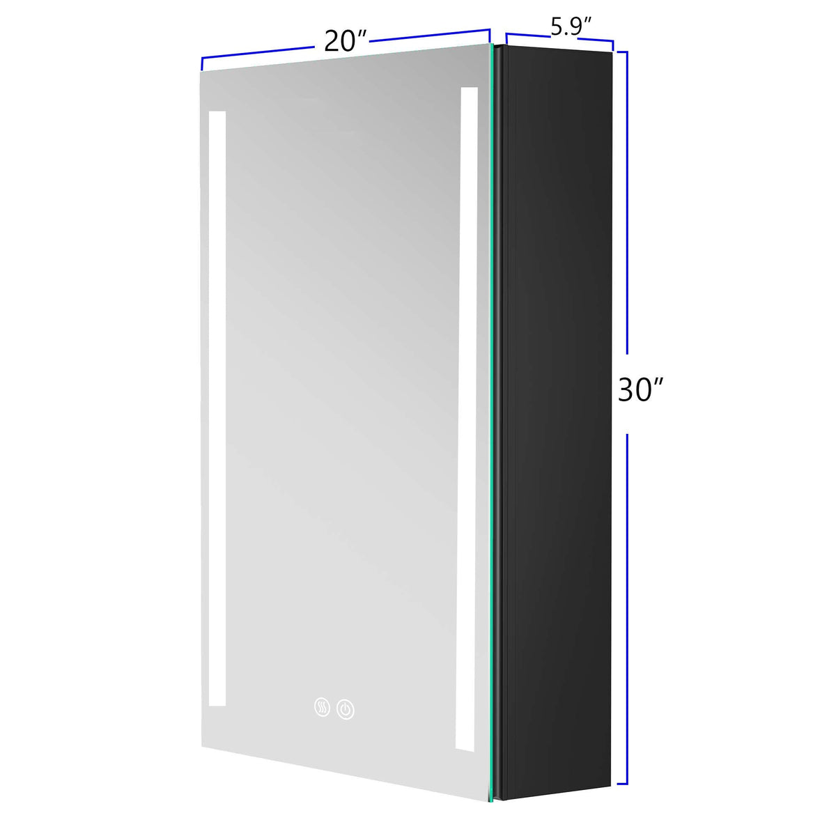 AAZJ 30-in x 20-in LED Fog Free Surface/Recessed Mount Black Mirrored Soft Close Medicine Cabinet