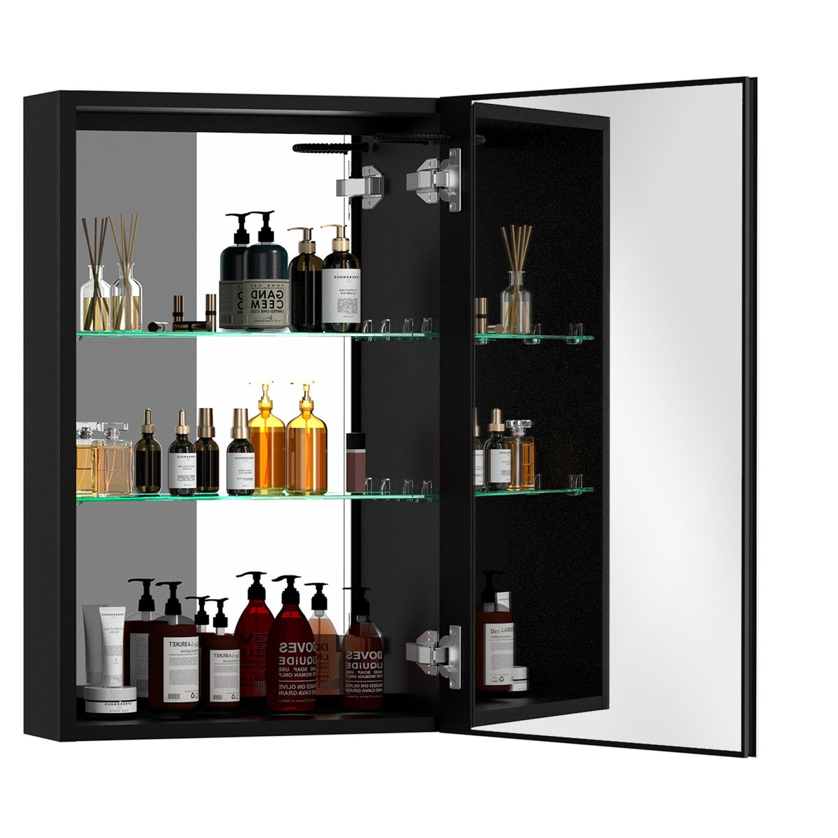 AAZJ 30-in x 20-in LED Fog Free Surface/Recessed Mount Black Mirrored Soft Close Medicine Cabinet