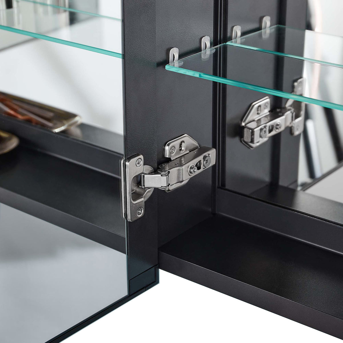 AAZJ 30-in x 20-in LED Fog Free Surface/Recessed Mount Black Mirrored Soft Close Medicine Cabinet
